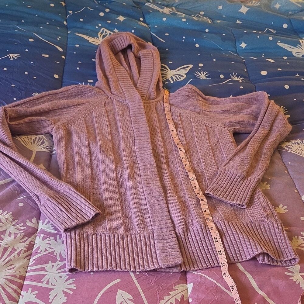 Cherokee Women Lavender Hooded Knitted Cardigan Sweater Button Long Sleeve M